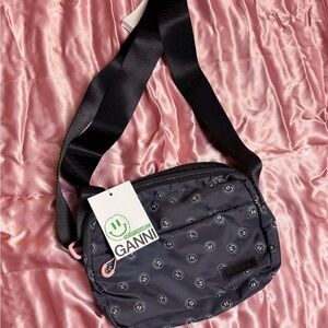 Ganni Black and Pink Smiley Crossbody Bag